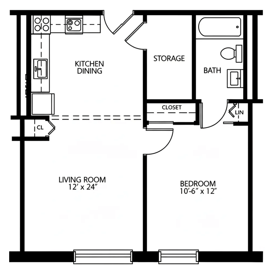 Architectural floor plan of a living space