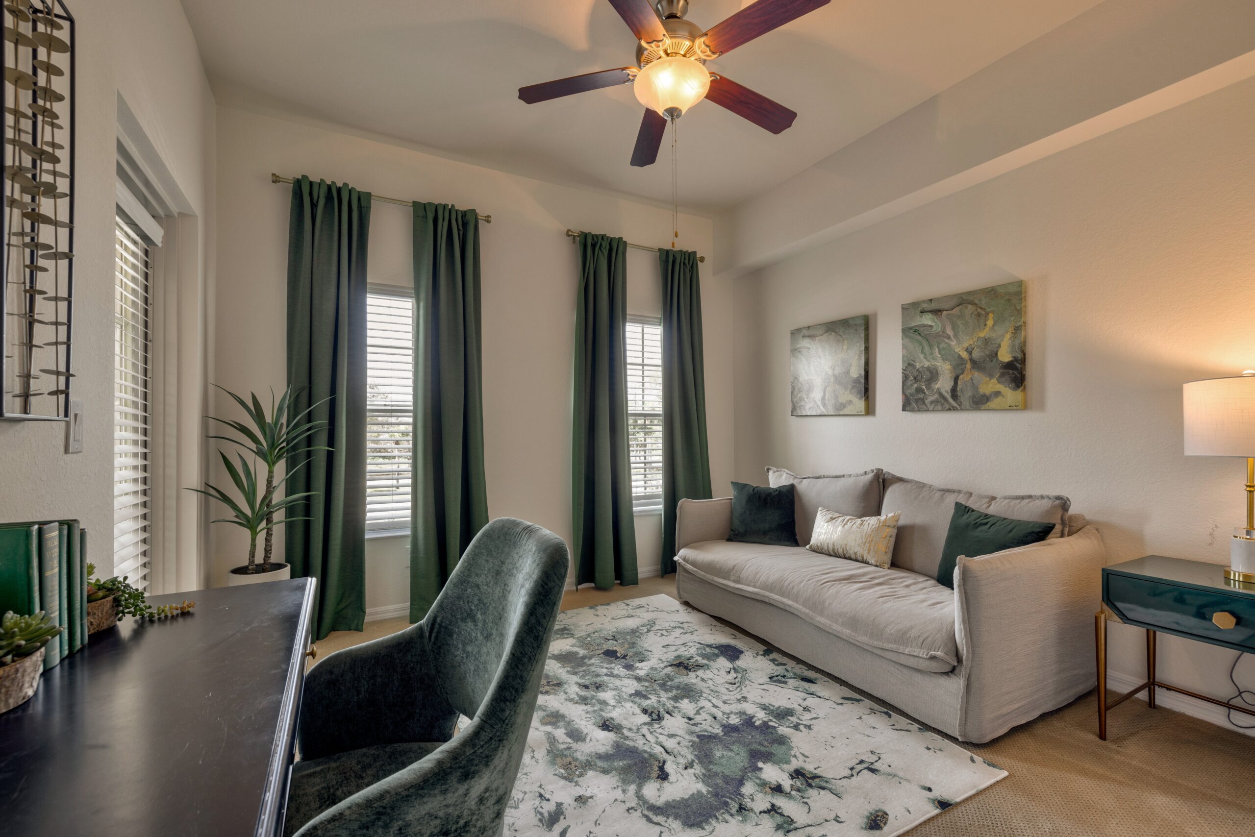 Bright and cozy living room in a senior living facility