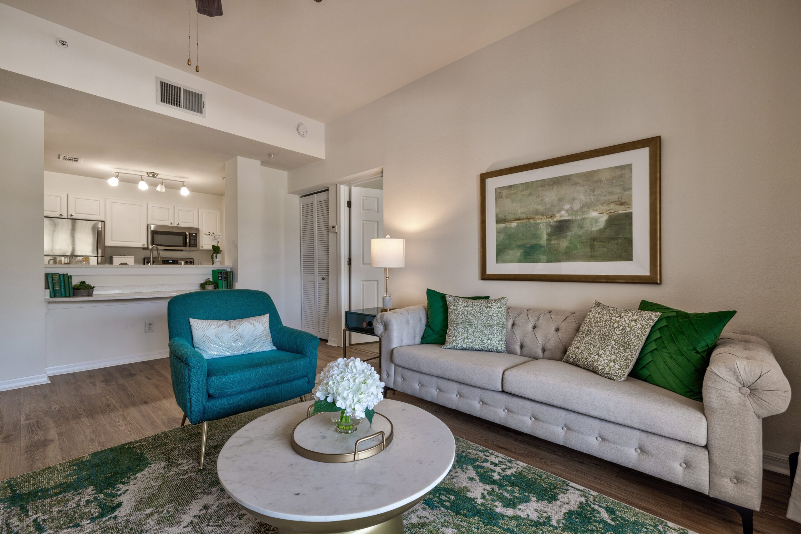 Cozy living room with modern furniture and decor