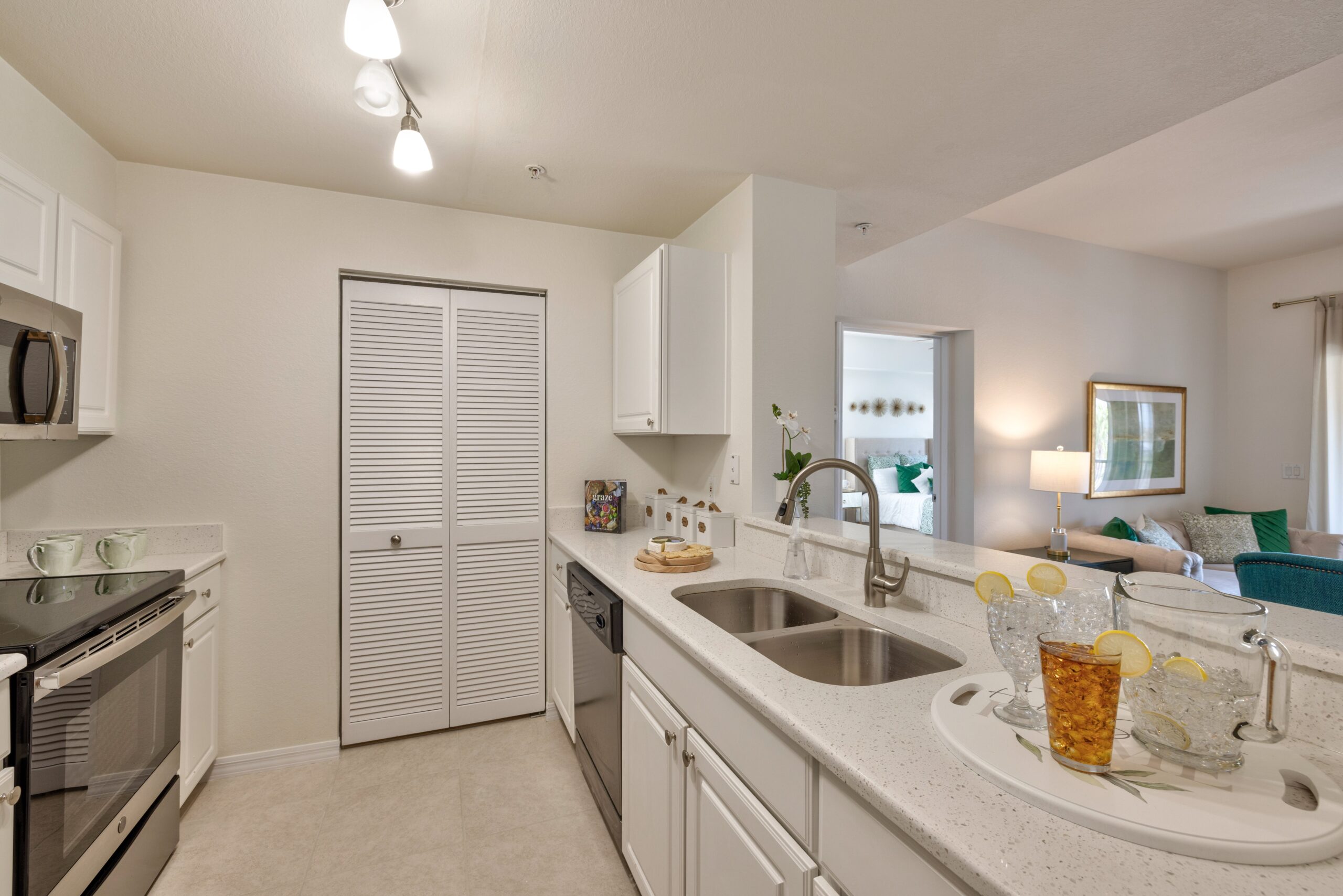 Bright kitchen area with modern appliances