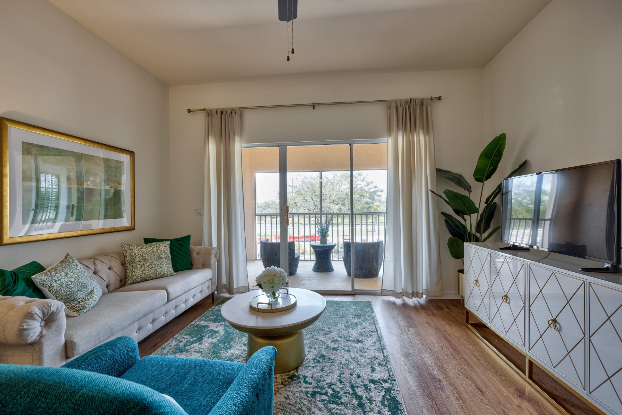 Bright interior of a living room with modern furniture