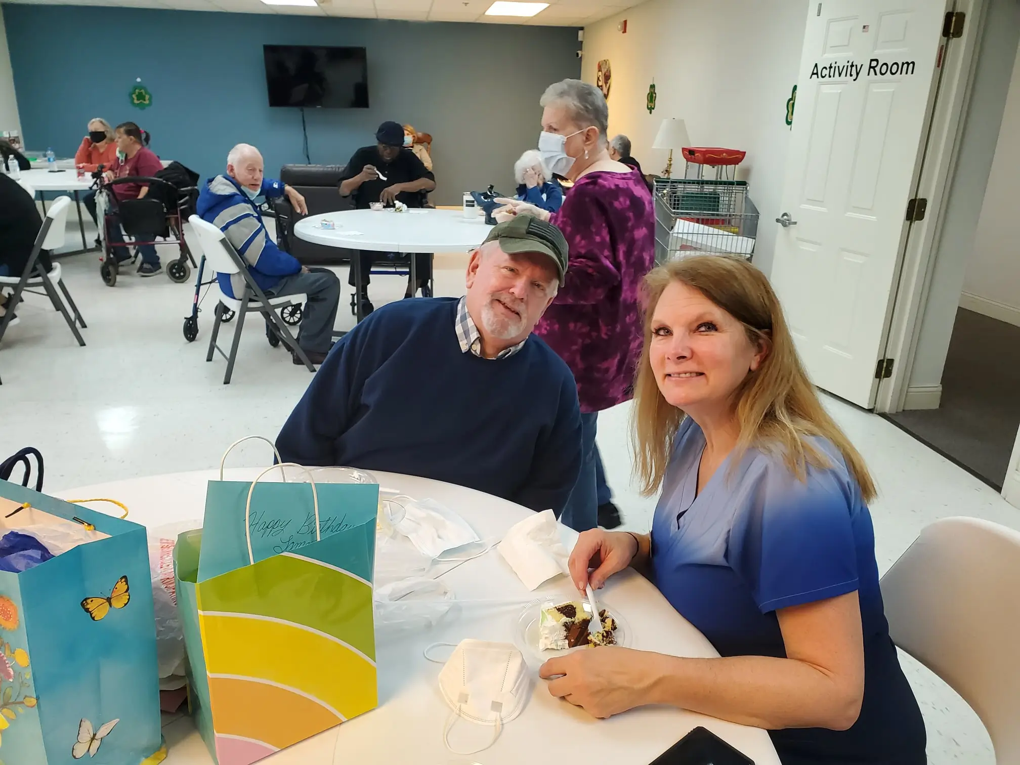 Residents enjoying an activity in a community room