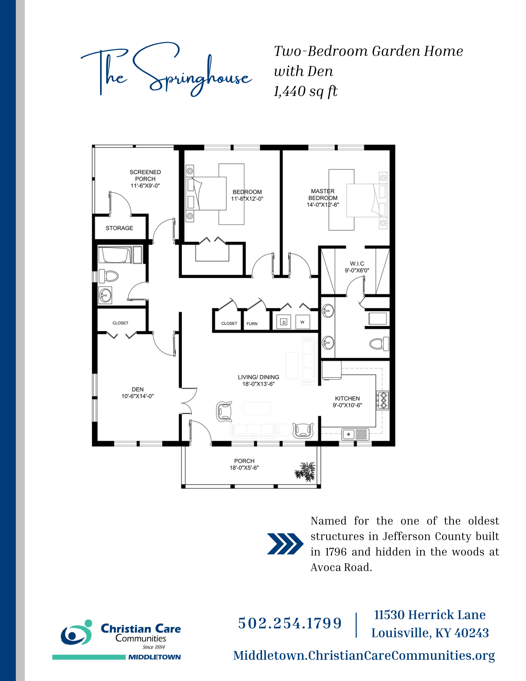 Architectural floor plan of a two-bedroom garden home