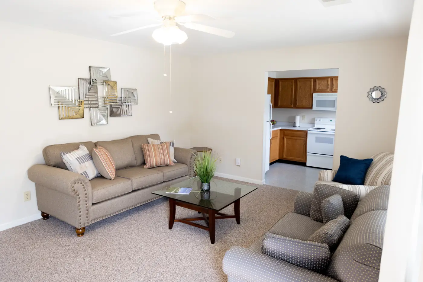 Cozy furnished living room in a senior facility