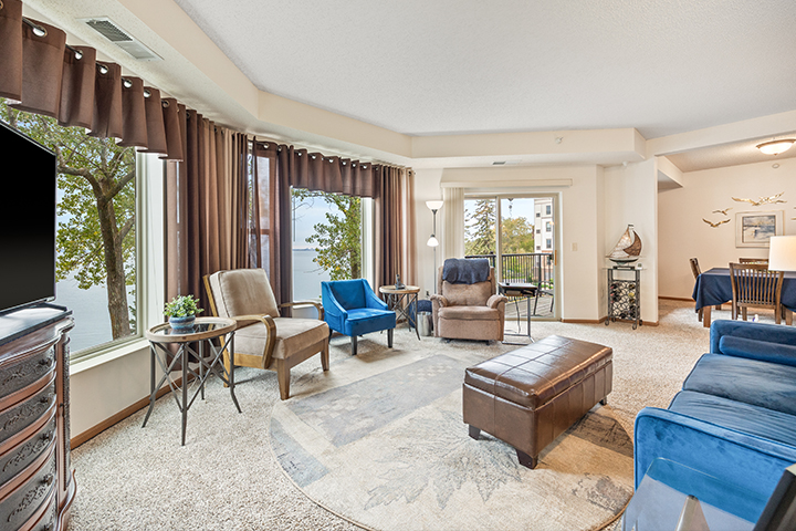 Cozy common area with seating and large windows