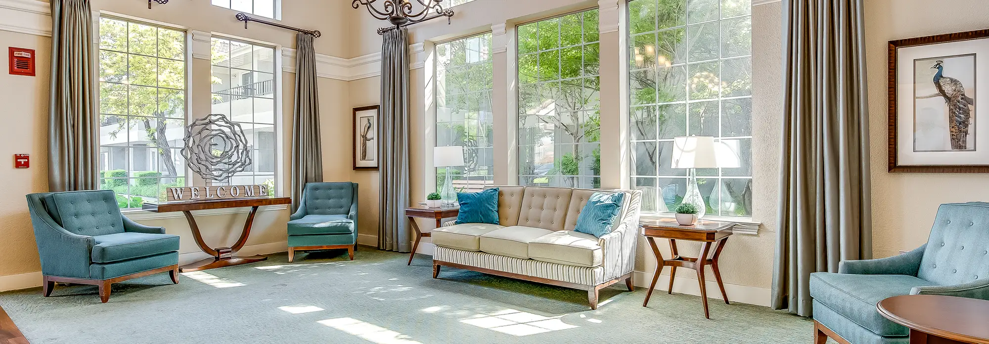 Bright and inviting common area with seating