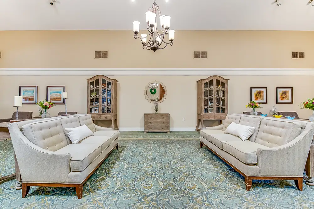 Interior view of a common area with seating