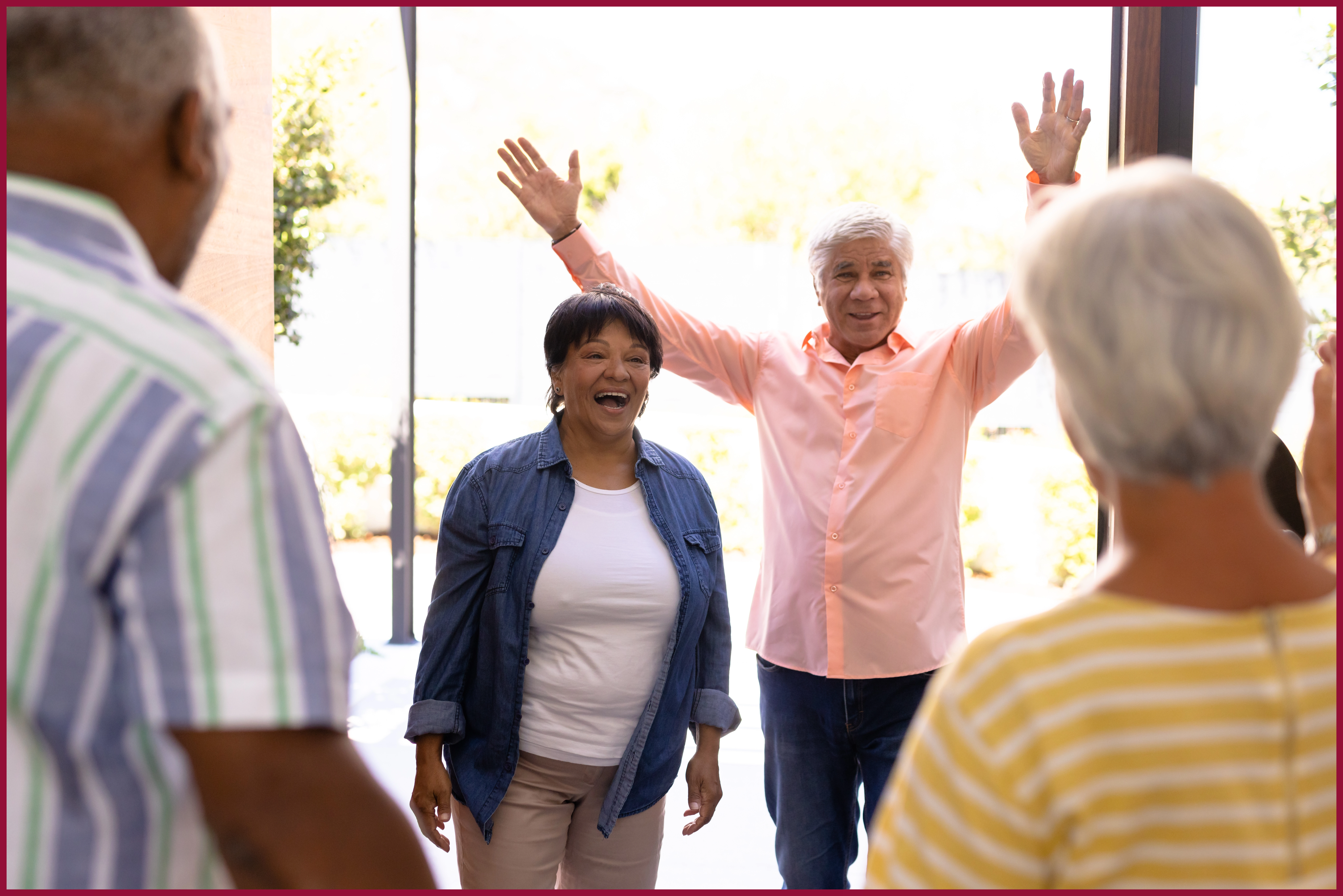 Residents greeting each other in a welcoming environment