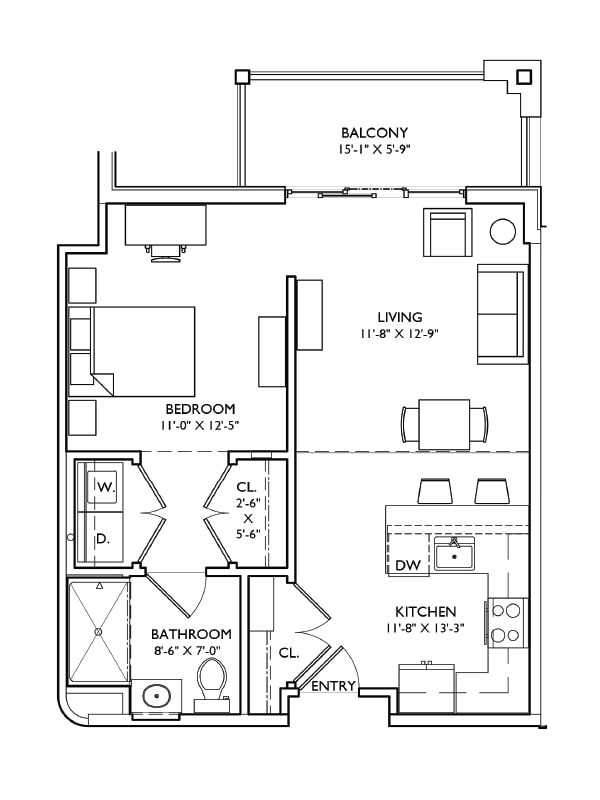 Architectural floor plan of a living unit