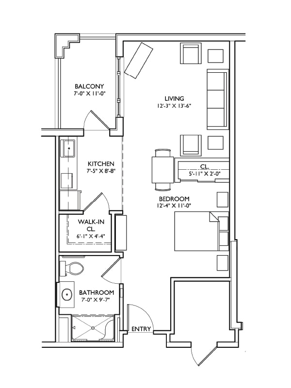 Architectural floor plan of a residential unit