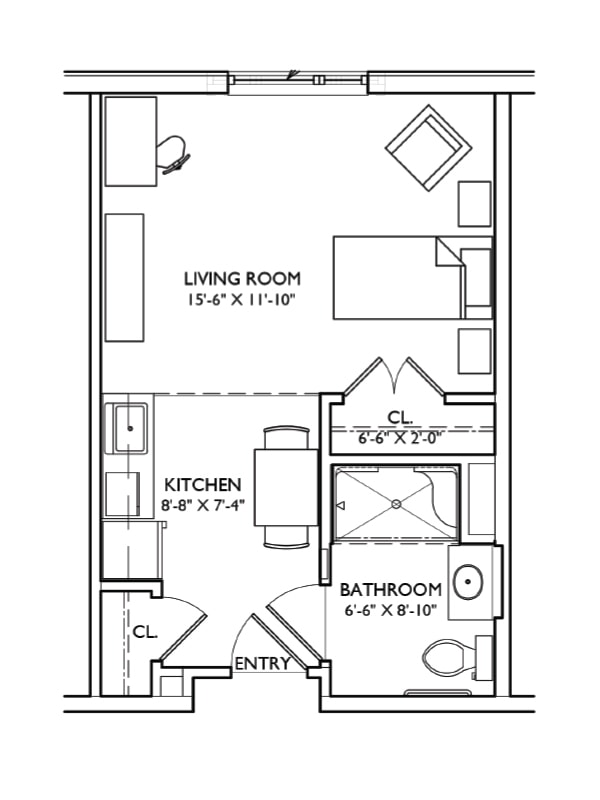 Architectural floor plan of a resident unit