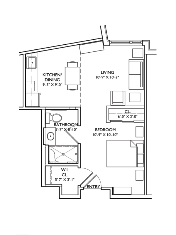 Architectural floor plan of a resident unit