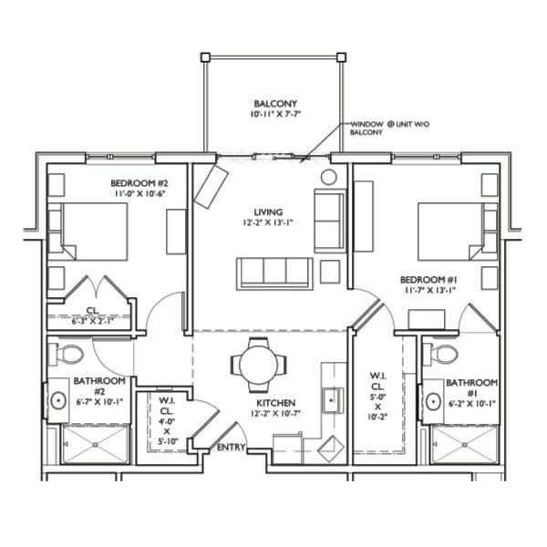 Architectural floor plan of a resident unit