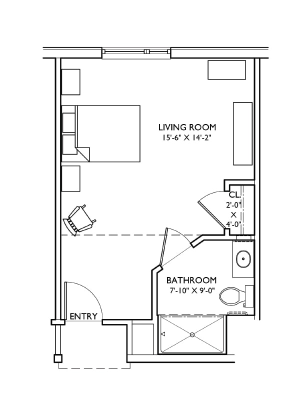 Architectural layout of a one-bedroom apartment