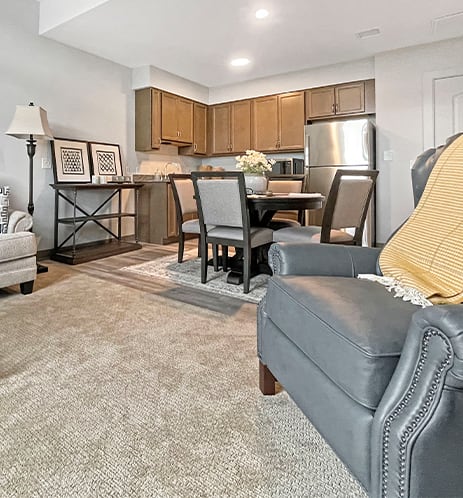 Cozy interior living space with kitchen area