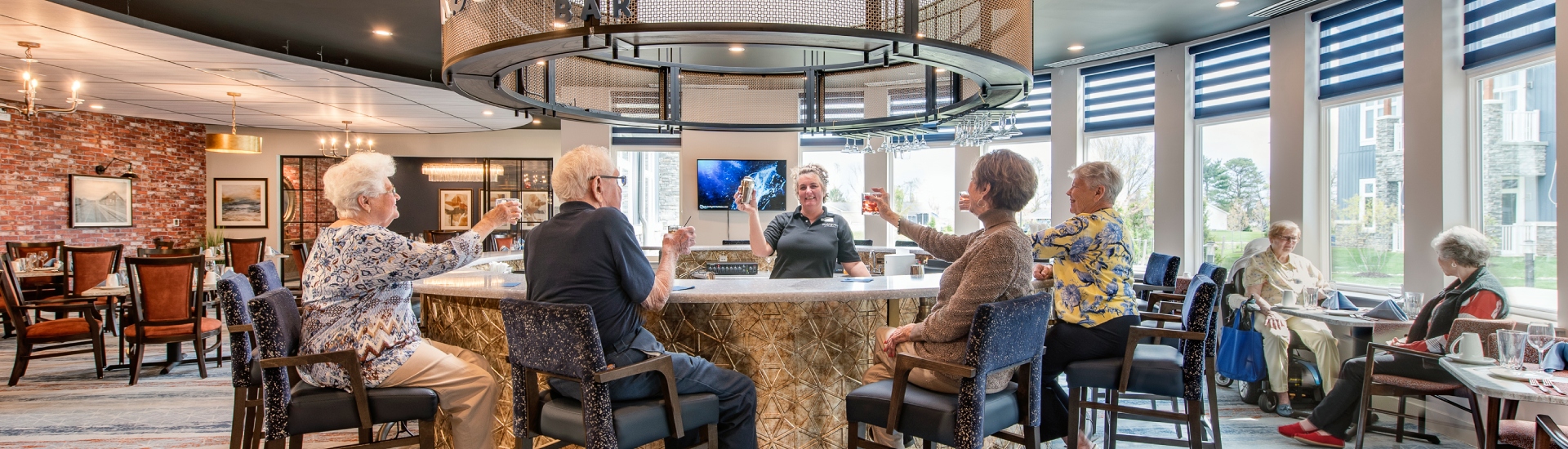 Residents enjoying drinks at the lounge bar