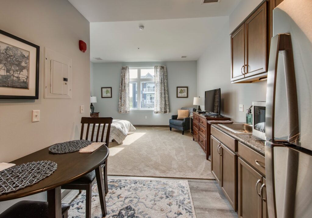 Cozy private room with a dining area
