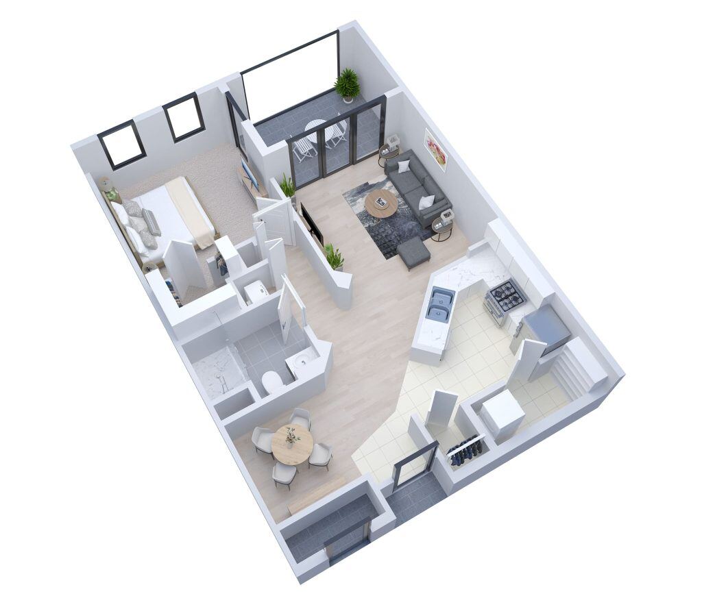 Stylized floor plan of a private resident room
