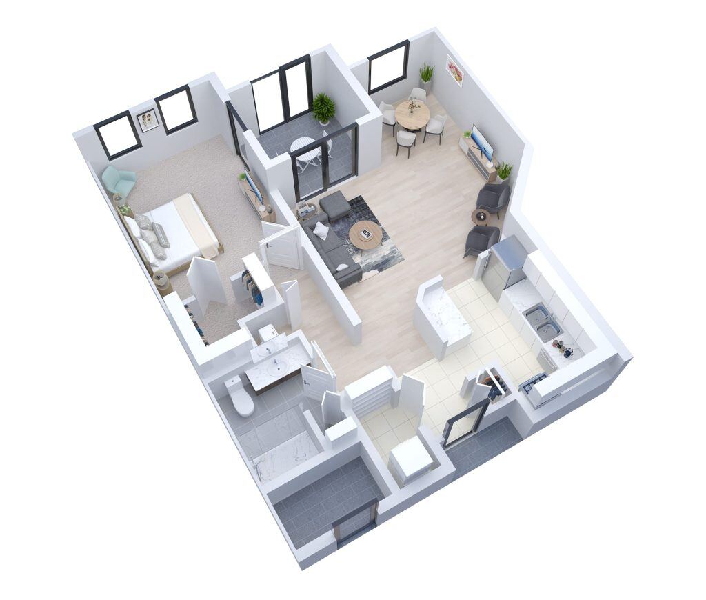 Modern interior layout of a one-bedroom apartment
