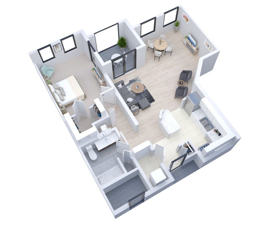 Floor plan of a one-bedroom apartment