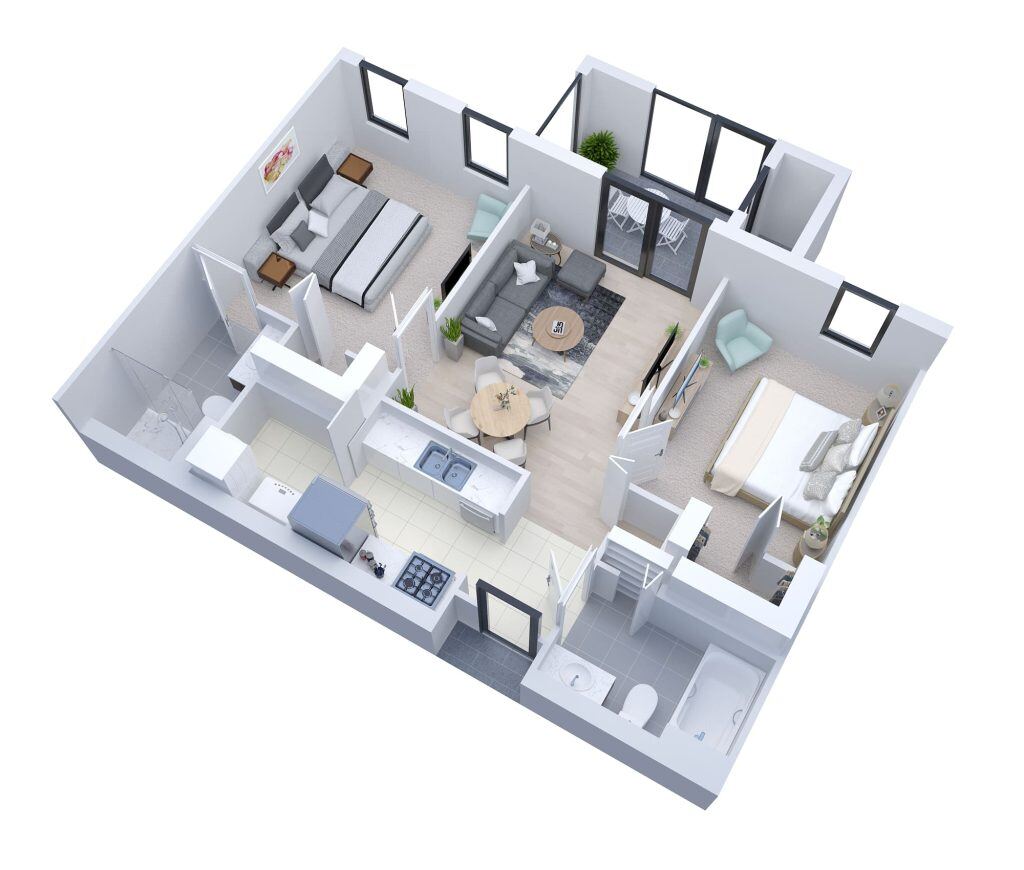 Architectural floor plan of a two-bedroom apartment