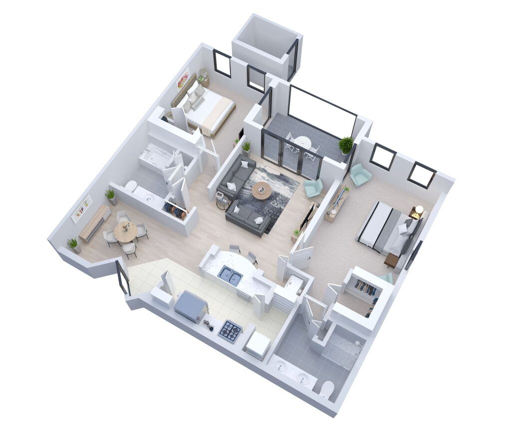 Stylish layout of a modern senior living suite