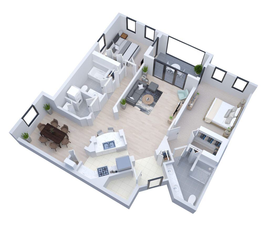 3D floor plan of a residential unit