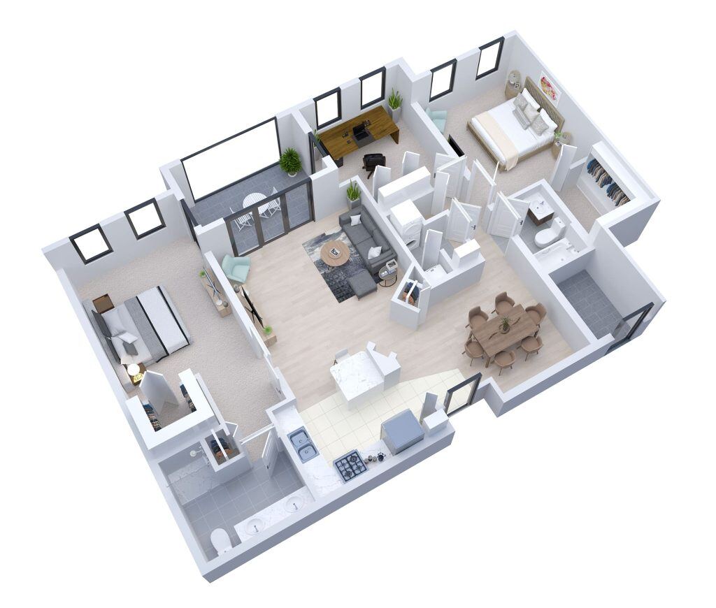 Architectural floor plan of a multi-room unit