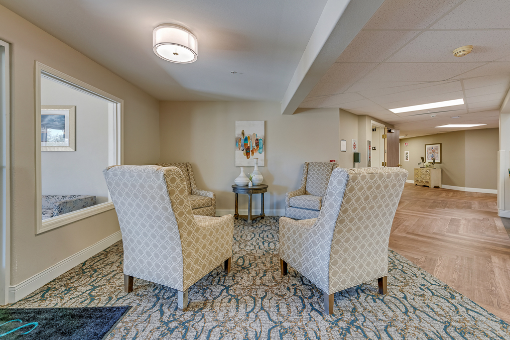 Comfortable seating area in a community lounge