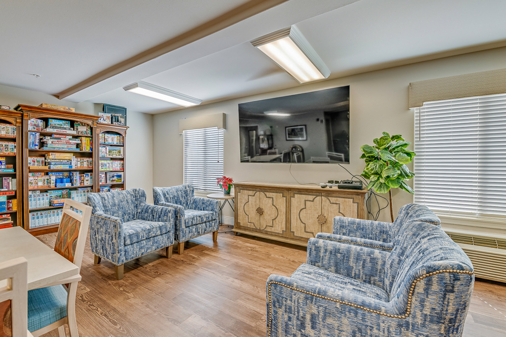 Common area with seating and games available
