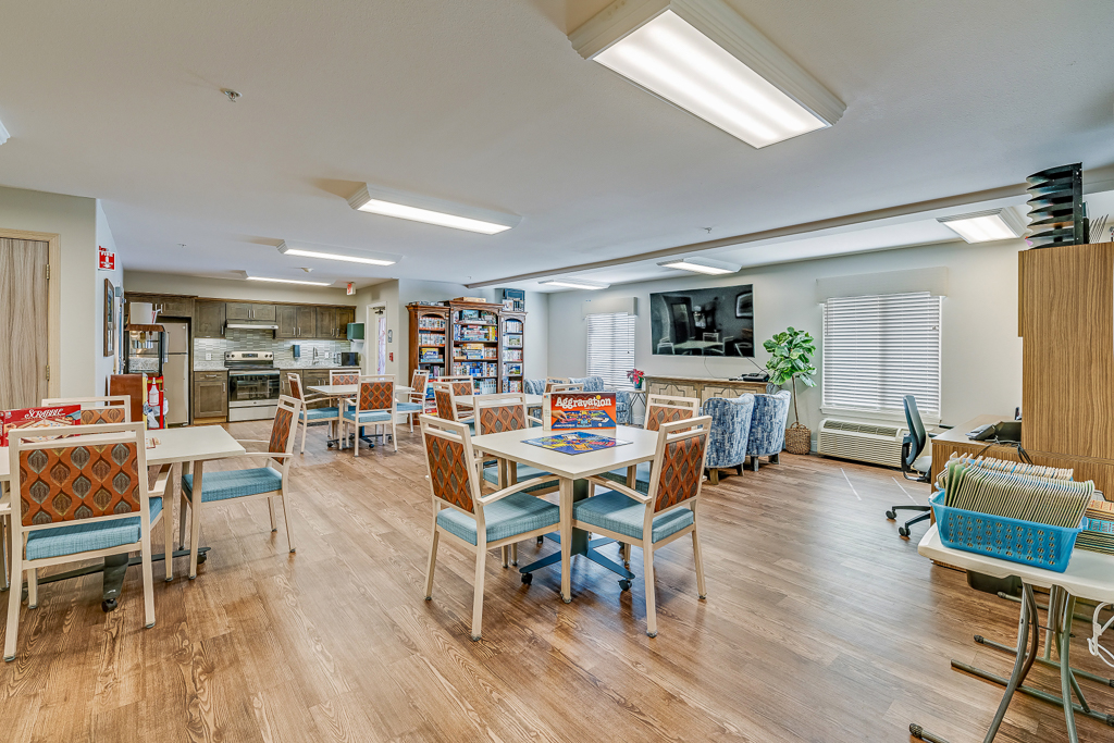 Common area with tables and chairs