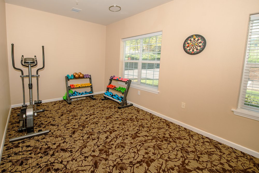 Interior fitness area with exercise equipment