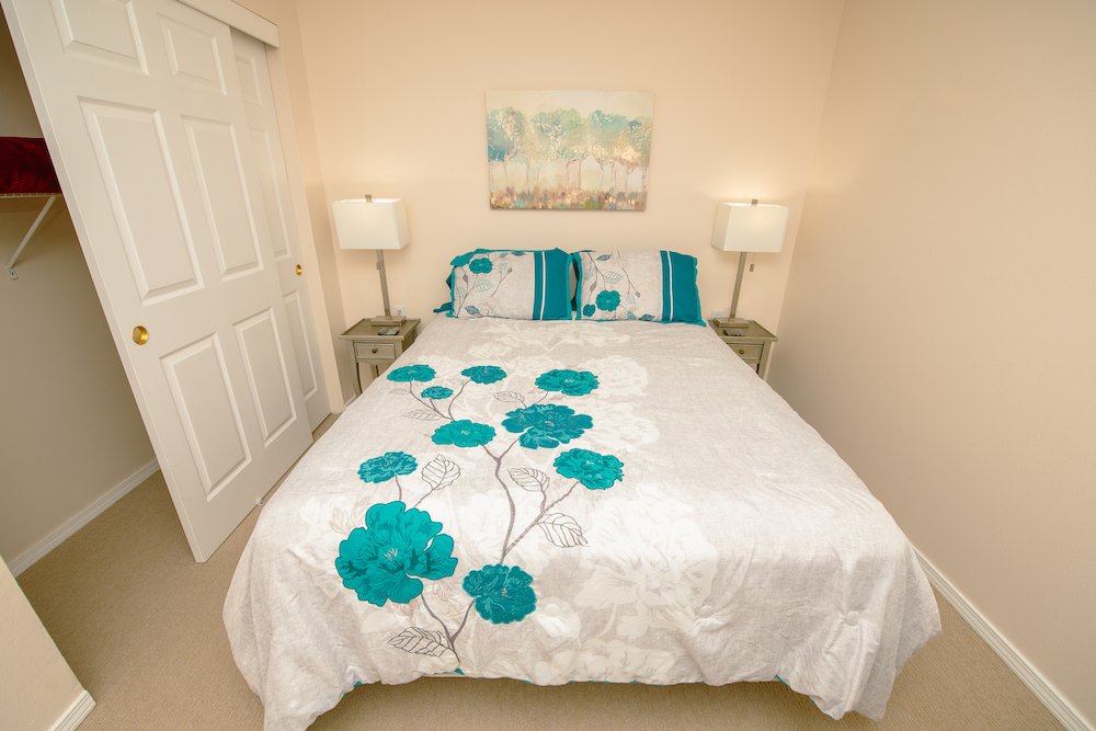 Cozy bedroom with floral bedding