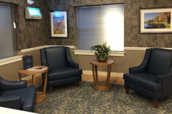 Seating area with chairs and decorative plants