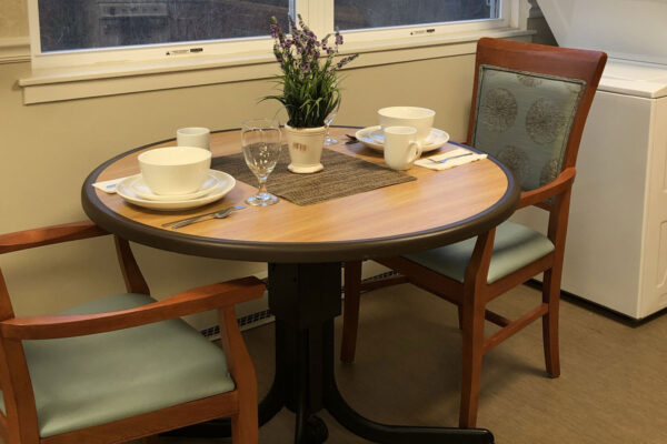 Dining table set ready for a meal.