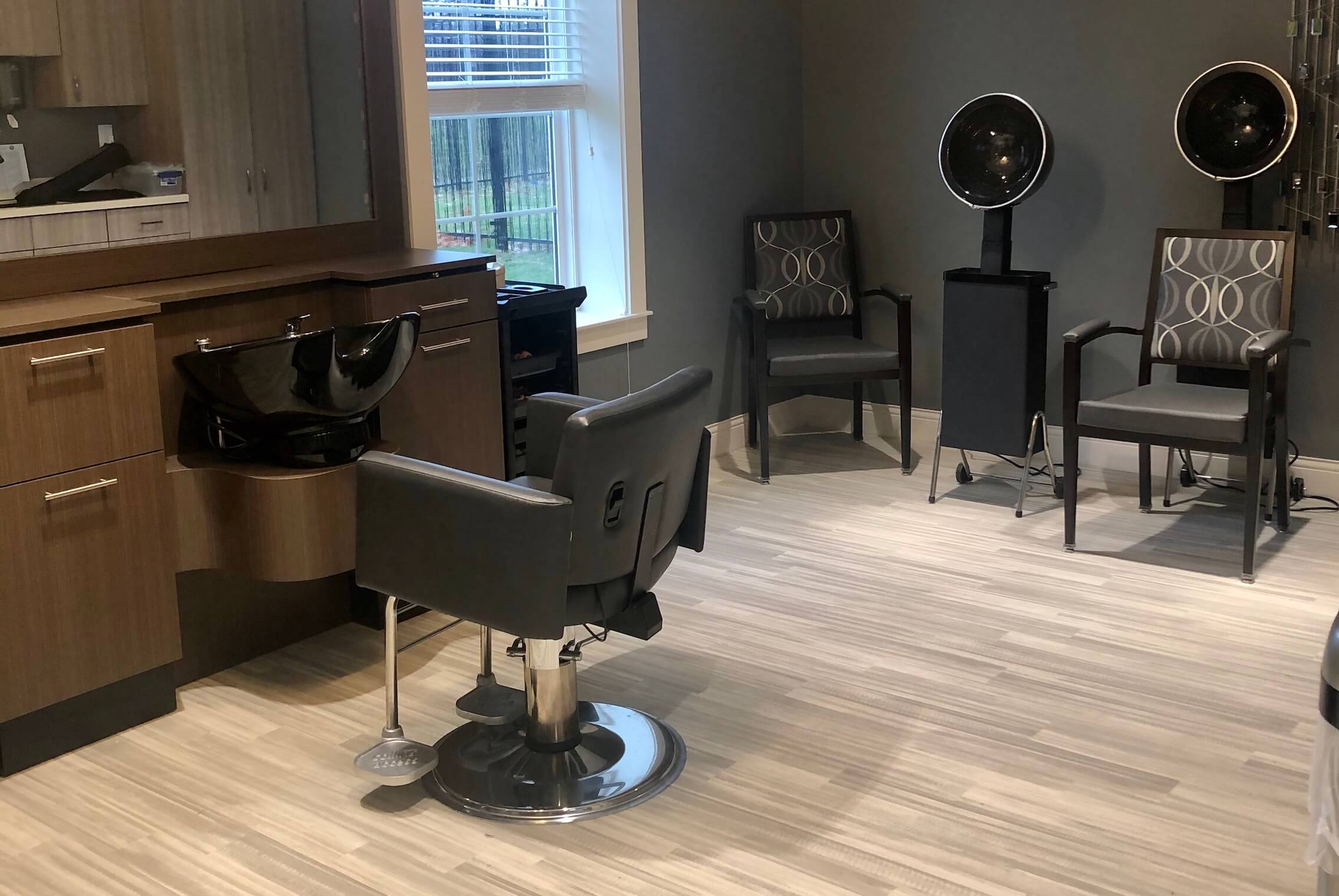 Interior view of a hair salon area