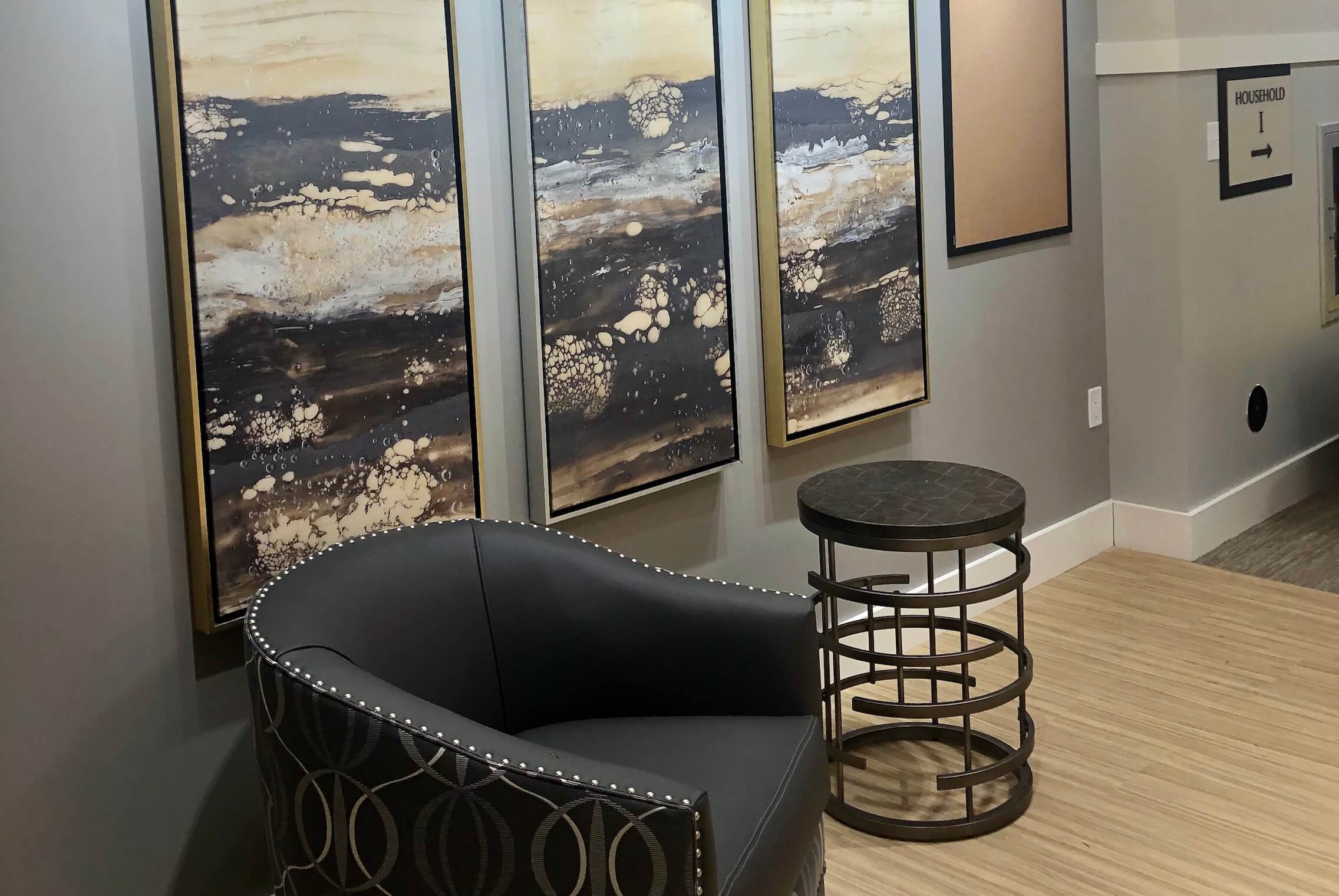 Stylish lounge area with modern art