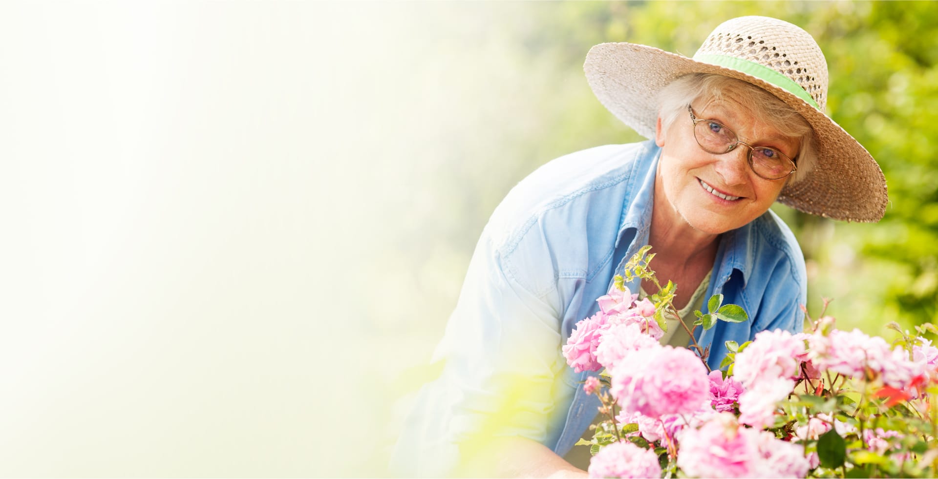 Senior woman gardening with flowers outdoors