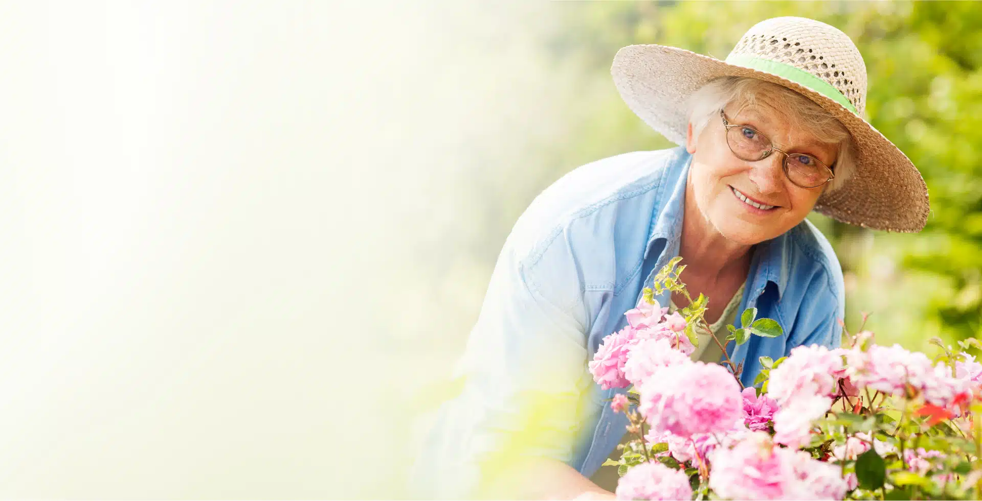 Senior woman gardening with flowers