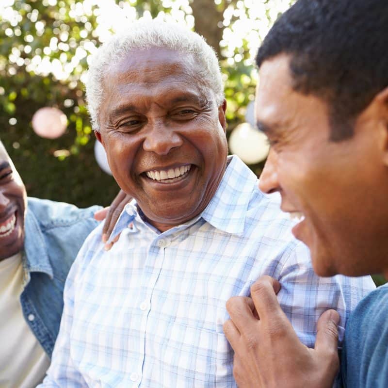 Smiling seniors enjoying time together outdoors