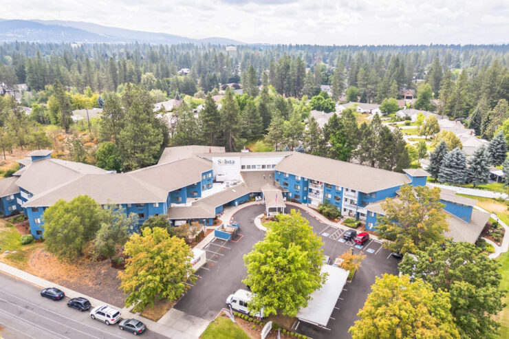 Aerial view of Solista Spokane facility with surrounding greenery.