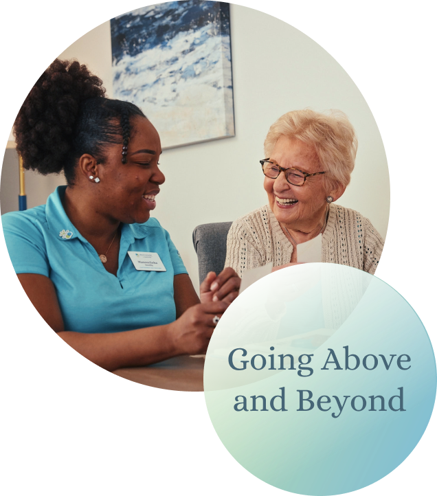 Staff member interacting with a senior resident