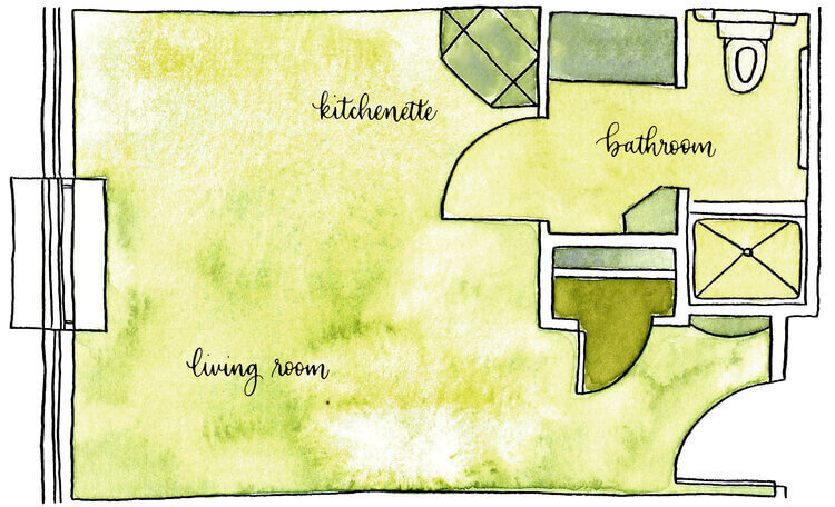Architectural floor plan of a living space.
