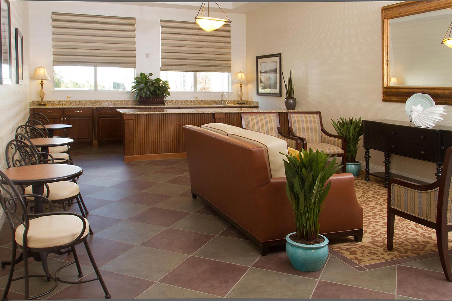 Interior common area with seating and plants