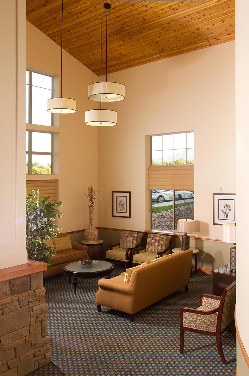 Common area with seating and windows