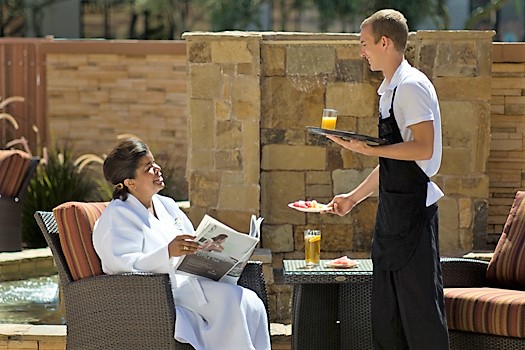 Resident enjoying service in an outdoor space