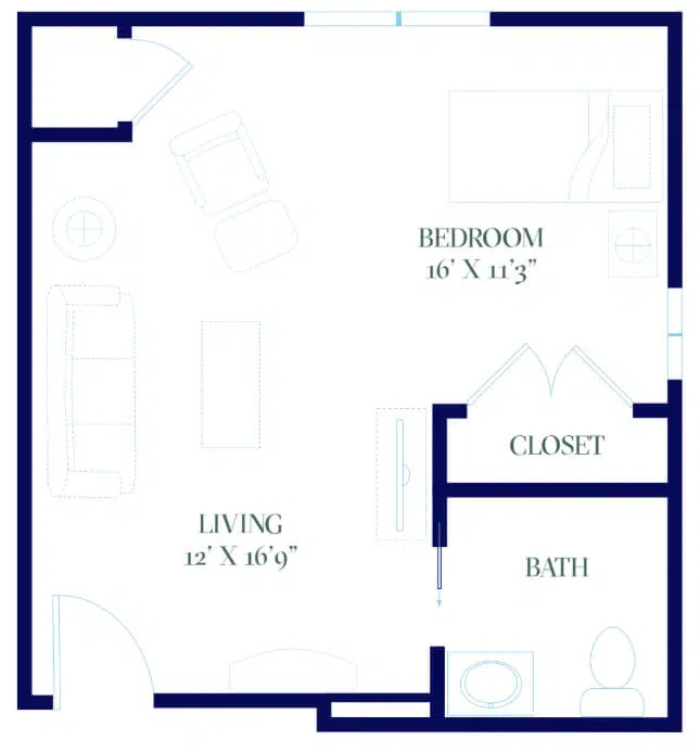 Architectural floor plan of living space.