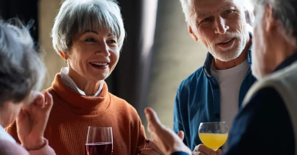 Seniors enjoying conversation with drinks