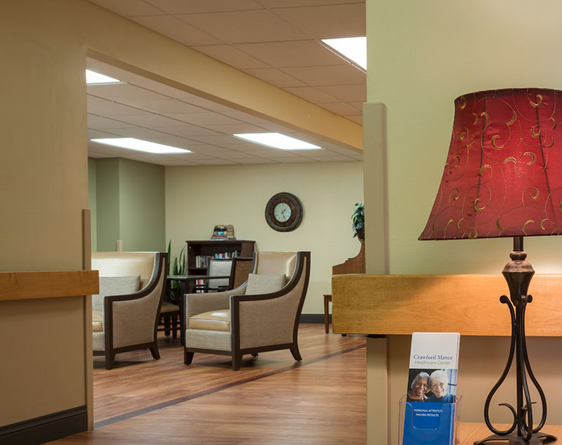 Cozy common area with seating and decor.