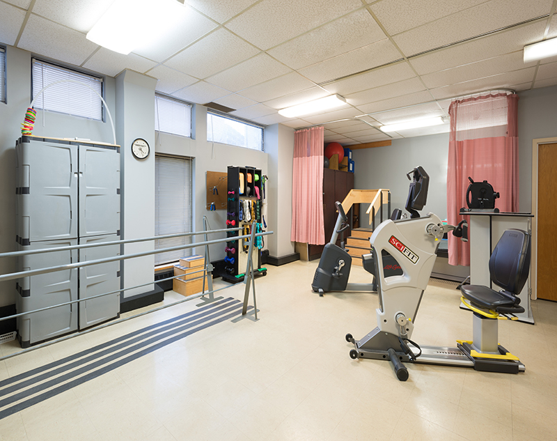 Rehabilitation equipment in a therapy room